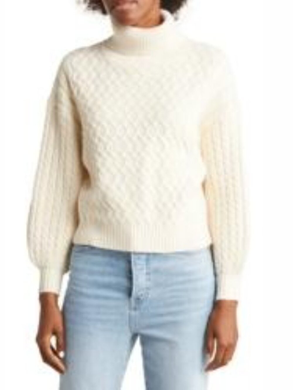 TAHARI Cable-Knit Turtleneck Sweater Cream Medium #A4343